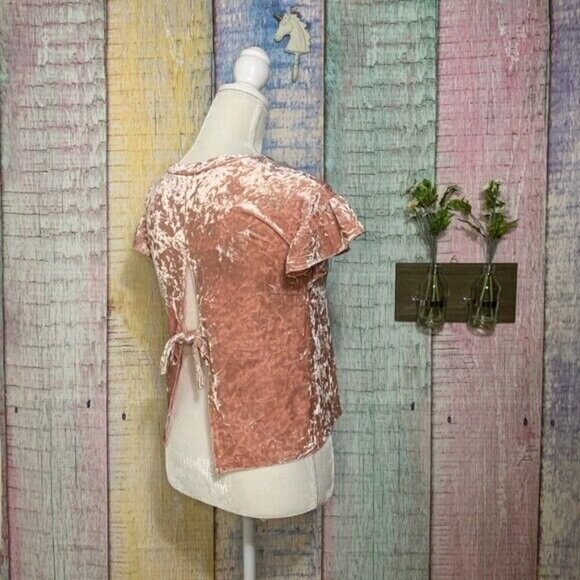 Soprano Womens Girls XL Blush Pink Crushed Velvet Split Back Top Pullover Shirt - Picture 5 of 8